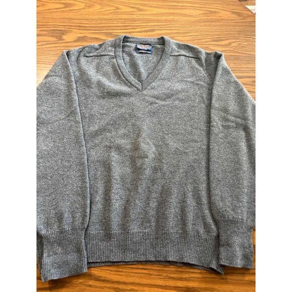 Pendleton pure virgin lambswool blue gray long sleeved V-neck sweater size XL - Picture 1 of 4